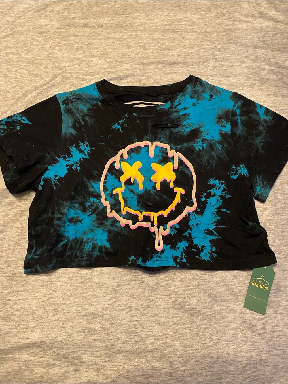 Remidoo Women's Crop Short Sleeve Graphic Tee T- Shirt Tie Dye NWT